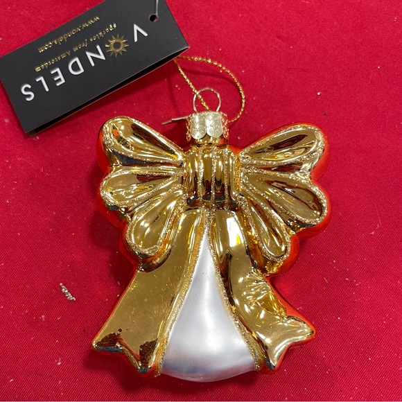 Christmas Ornament Gold Glitter Ribbon Bow Glass Handblown Vondels Amsterdam NWT - Picture 2 of 6